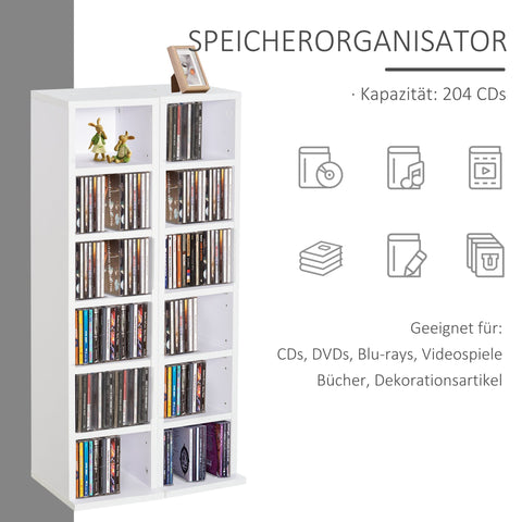 Rootz Set of 2 CD Stands - Media Shelves - Decorative Storage - Organize Up to 204 CDs - 21 x 22.5 x 88.5 cm - White Finish