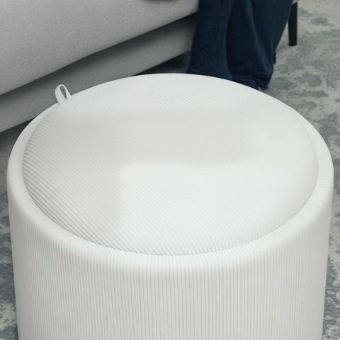 Rootz Round Storage Stool - Footrest - White Ottoman - Hidden Storage - 42cm Height