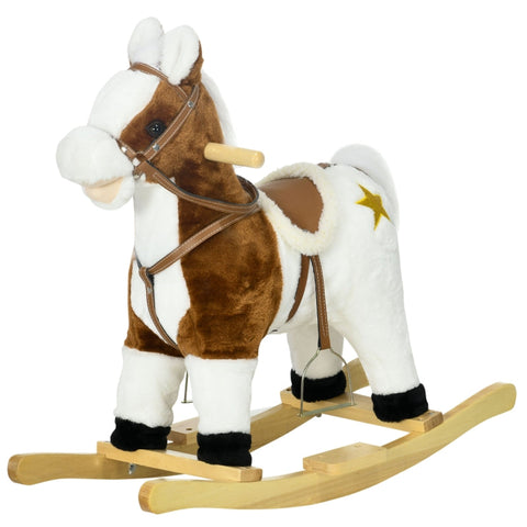 Rootz Rocking Horse - Saddle with Stirrups - Plush Ride-On Toy - Sound Effects - Music - Metal Frame - 68cm x 26cm x 62cm - Up to 30 kg - Brown