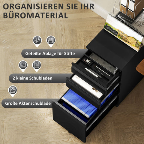 Rootz Metal Office File Cabinet - 3 Drawer Storage - Rolling Lockable Cabinet - Space-Saving - 43.5cm x 60cm