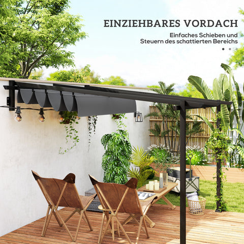 Rootz 3x3m Gazebo Pergola - Windproof Patio Canopy - Adjustable Roof - UV Protection - 297cm x 297cm x 200/230cm - Grey