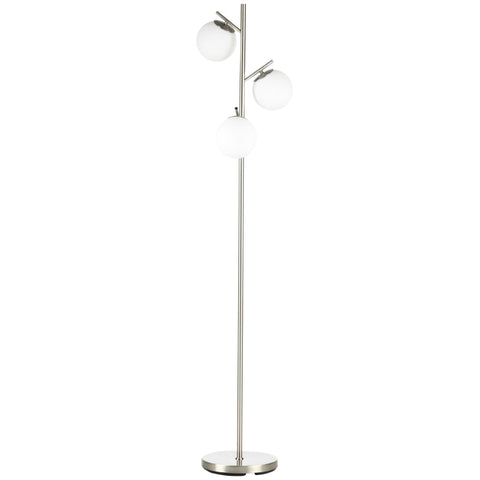 Rootz Vloerlamp Met 3 Glazen Lampenkappen - E27 - Voetschakelaar - Metaal - Glas - Zilver + Wit - Ø27 x 169H cm