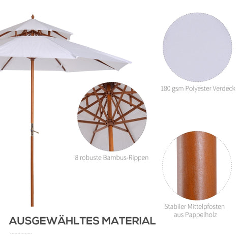 Rootz Wooden Parasol - Garden Umbrella - Outdoor Shade - Durable & Weather-Resistant - Easy to Operate - Enhanced Stability - Ø265x H264 cm