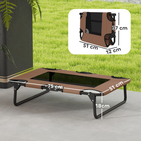 Rootz Foldable Increased Dog Bed - Outdoor Elevated Pet Lounger - Brown Oxford Fabric - Moisture-Repellent, Air Circulation - 75cm x 51cm x 18cm
