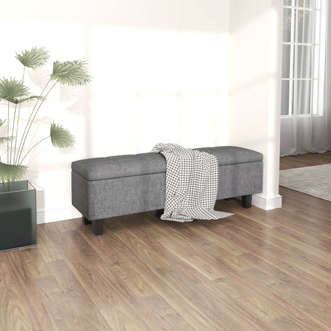 Rootz Linen Look Storage Bench - Storage Seat Chest - Tufted Storage Bench - Hidden Storage - 138cm x 40cm x 45cm