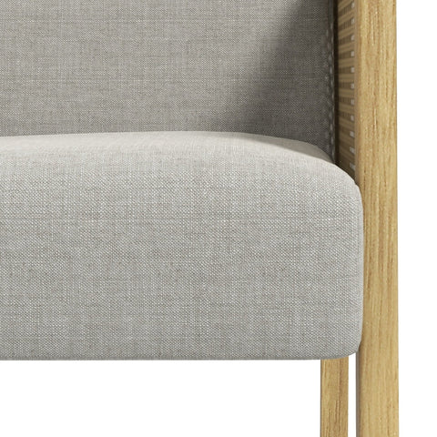 Rootz Accent Chair - Lounge Chair - Relaxing Chair - Rattan Look Armrests - Breathable Fabric - Floor Protectors - 65.5cm x 72cm x 78cm - Natural Wood Frame