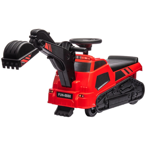 Rootz Children's Ride-On Excavator - 3-in-1 Construction Toy - Musical Steering Wheel - Anti-Tip Design - Foot Gliding - Red+Black - 100L x 43W x 48.5H cm