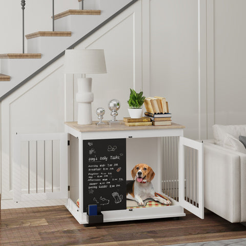 Rootz Dog Cage Table - Inner Dog Crate - Pet Kennel - Versatile Access & Style - 80 x 60 x 70 cm White and Brown