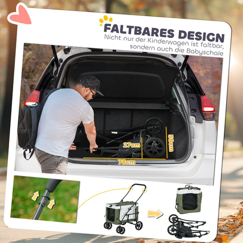 Rootz Foldable Hundbuggy - Dog Car - Pet Stroller - Comfortable Travel - 81cm x 58cm x 97.5cm -Green, White