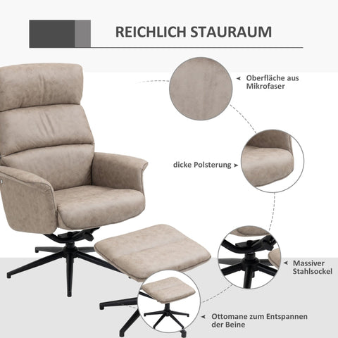 Rootz Fauteuil met Voetenbank - Fauteuil - Loungestoel - Ultiem comfort - Verstelbare rugleuning - Zacht microvezeloppervlak - 77 cm x 81 cm x 108 cm