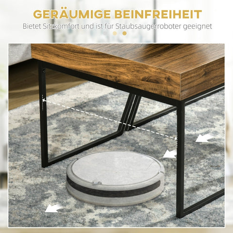 Rootz Industrial Coffee Table Set - Side Table - Living Room Table - Rustic Brown+Black - Chipboard and Steel - 80cm x 60cm x 42cm, 60cm x 60cm x 46cm