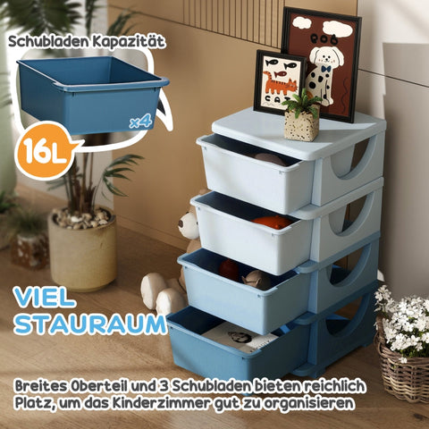 Rootz Storage Box - Children's Toy Organizer - Plastic Drawer Unit - Blue - 37cm x 37cm x 76cm - Rounded Edges for Safety