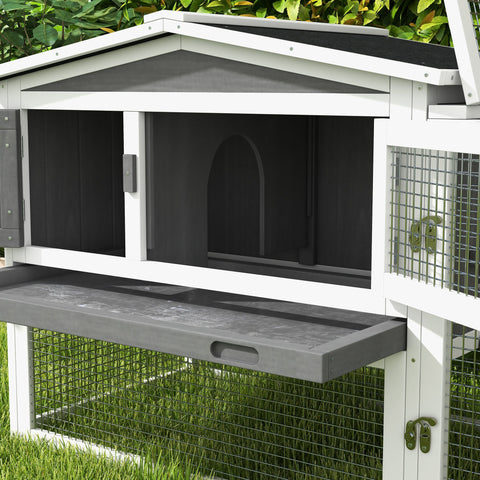 Rootz Rabbit Hutch Grey - Small Animal House - Pet Enclosure - Predator-Proof Shelter - Waterproof Roof, Fir Wood, 156 x 58 x 68 cm
