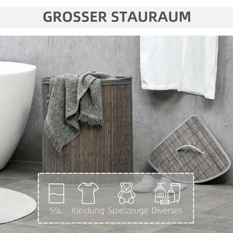 Rootz 55L Laundry Basket - Laundry Sorter - Clothes Hampers - Removable Bag - 38x38x57cm - Bamboo Frame, Grey