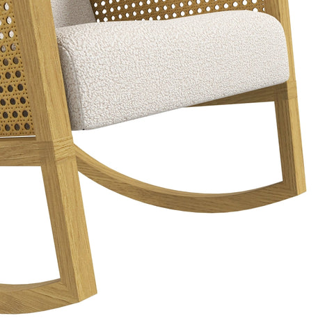 Rootz Boho Rocking Chair - Recliner - Glider - Soft Padding - Natural Rattan Decor - 60cm x 76cm x 74cm - Rubber Wood Frame - Cream