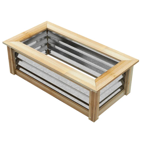 Rootz Verhoogd Bed - Zelflozend - Open Bodem - Metaal + Hout - Kas &amp; Tuinieren - Naturel + Zilver - 90 x 45 x 30cm
