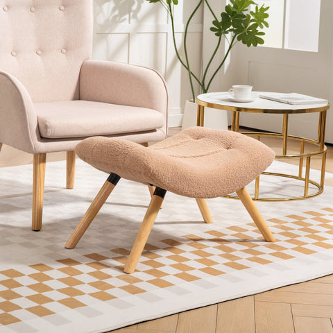 Rootz Foot Stool - Ottoman - Padded Seat - Cozy Seating - 67cm x 45cm x 38cm - Brown Fleece Cover with Wooden Legs