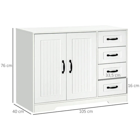 Rootz Storage Cabinet - Sideboard Chest Drawers - Modern Style - 4 Drawers - 1 Cabinet - Chipboard - White - 105 Cm X 40 Cm X 76 Cm