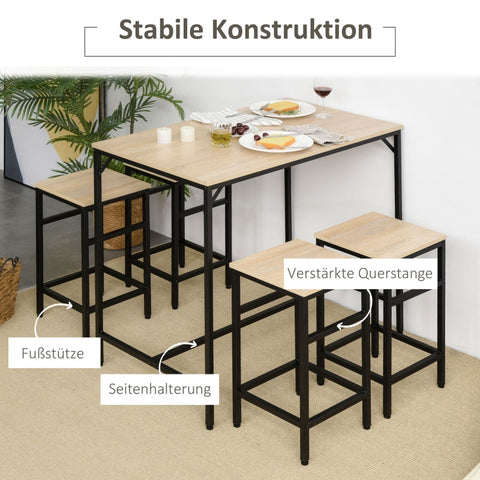Rootz 5 Piece Bar Table Set - Dining Set - Kitchen Furniture - Space-Saving Design - Robust Construction - Enhanced Stability - 100L x 60W x 88H cm (Table), 32W x 32D x 57H cm (Stool)