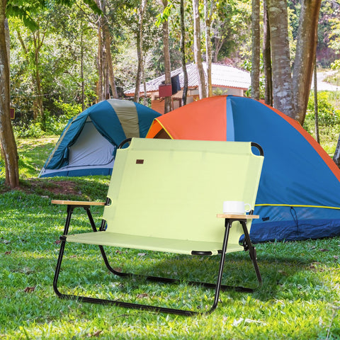 Rootz 2-Seater Camping Chair - Foldable Deck Chair - Outdoor Fishing Chair with Cup Holder - Durable Steel & Oxford Fabric - 141cm x 67cm x 80cm