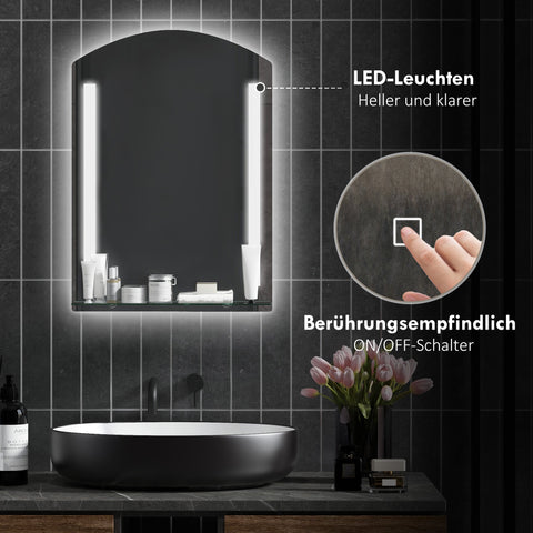 Rootz Bathroom Mirror with LED Lighting - Illuminated Wall Mirror - LED Vanity Mirror - Touch Switch - 50L x 12W x 70H cm