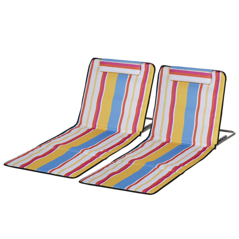 Rootz 2 Set Beach Mat - Adjustable Lounges - Foldable Beach Lounger - Comfort with Headrest - 124l x 53b x 37-50h cm