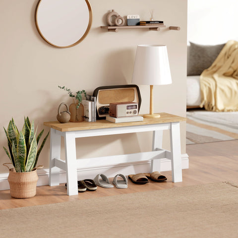 Rootz Bench for 2 - Brown and White-Look Seat - Dining & Living Room Bench - Stabilizing Crossbar - Rubber Wood - 95cm x 30cm x 45cm