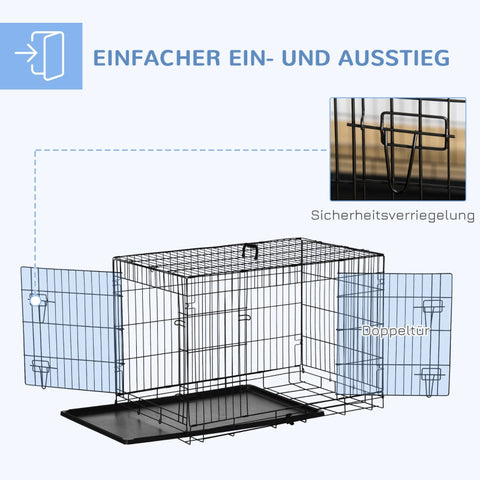 Rootz Dog Cage - Pet Crate - Transport Box - Iron Wire - 92cm x 57cm x 62.5cm - Foldable - Easy Assembly - Large Front Door