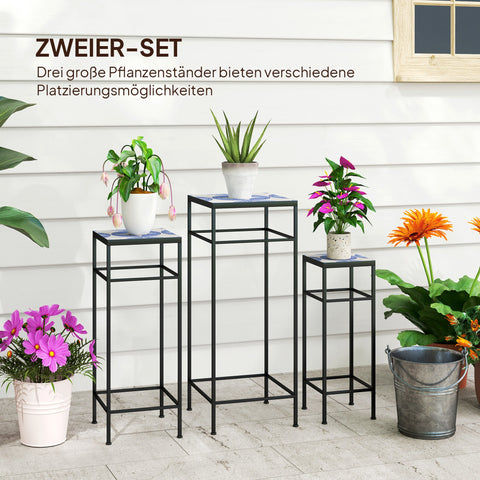 Rootz 3 Piece Plant Stand Set - Flower Display - Exhibition Shelf - Rust-Resistant - 28x28x71cm, 23x23x61cm, 18x18x51cm