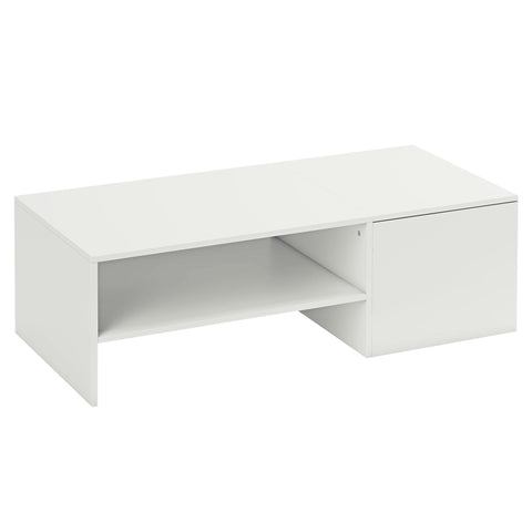 Rootz Adjustable Coffee Table - Lift Top Table - White Storage Table - Sliding Surface, Hidden Storage, Chipboard, Metal Rails, 110x52x36 cm
