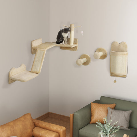 Rootz Cat Wall Shelves - Cat Furniture - Climbing Wall - Space-saving Design - 110cm x 56cm x 73cm - Keeps Cats Active & Happy
