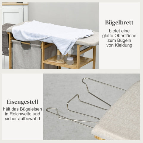 Rootz Bamboo Laundry Collector - Fabric Basket - Laundry Sorter - Ironing Board - 113cm x 34cm x 82cm - Eco-Friendly & Stylish Bamboo