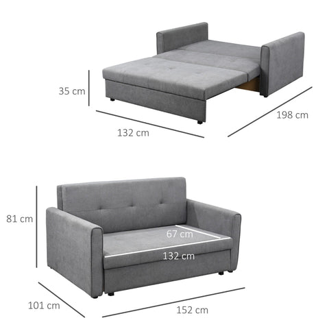Rootz 2 Seater Sofa Bed with Hidden Storage - Sleeper Sofa - Convertible Couch - Comfort, Style, Functionality - 152W x 101D x 81H cm - Polycotton Gray