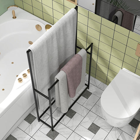 Rootz Standing Towel Rack - Towel Holder - Bathroom Organizer - Metal Frame - Rust-Resistant - Compact Design - 66cm x 20cm x 110cm