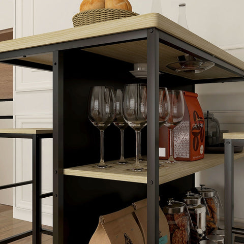 Rootz 3-Piece Bar Table Set - Bar Chairs - Pub Table - Stain Resistant - Space-Saving - Steel Frame - 100W x 60D x 95H cm (Table), 32W x 32D x 68H cm (Stool) - Black/Oak