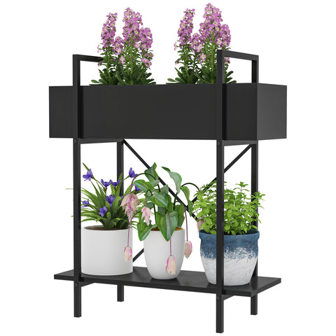 Rootz 2 Level Plant Stands - Flower Pot Stands - Metallic Flower Staircase - Rust Resistant - 60cm x 25cm x 70cm