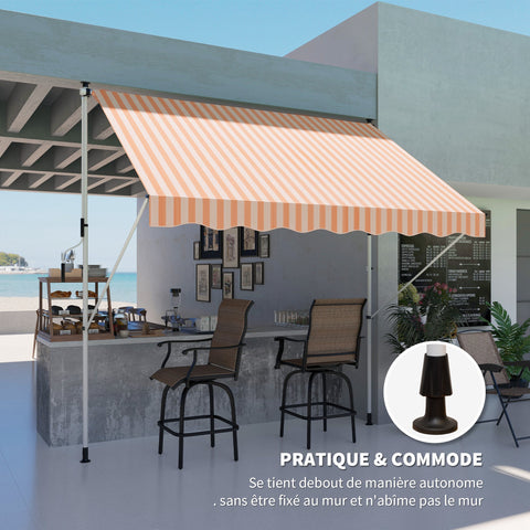Rootz Telescopic Awning - Pull-Out Sunshade - Outdoor Canopy - UV Protection - Fast Install - 300cm x 150cm x 170-280cm - Orange White Striped