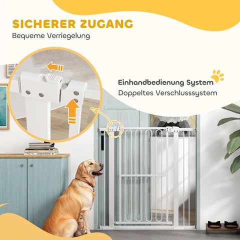 Rootz Dog Door Safety Gate - Pet Barrier - Stair Gate - Adjustable 76-104cm - No Drilling Needed - Double Lock - Swing Doors - 76-104W x 104H cm