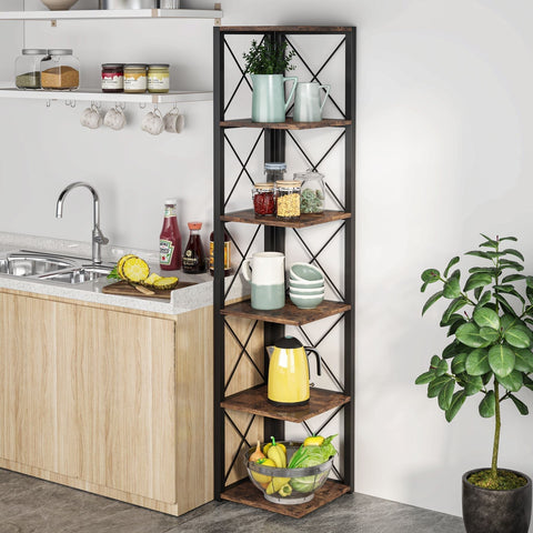 Rootz 6-Tier Storage Shelf - Organizer - Display Rack - Space-Saving Design - 32cm L x 32cm W x 180cm H