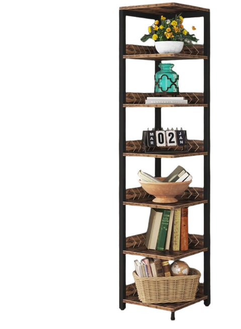 Rootz 6-Tier Corner Bookshelf - Storage Unit - Display Shelf - Maximizes Space - 40cm x 40cm x 195cm