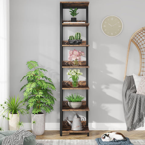 Rootz 6-Tier Corner Bookshelf - Storage Unit - Display Shelf - Maximizes Space - 40cm x 40cm x 195cm