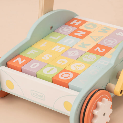 Rootz Houten Loopstoeltjes Duwspeelgoed - Leermiddel voor peuters - Mini-winkelwagentje - Verbetert cognitieve vaardigheden - Verstelbare hoogte en snelheid - Premium massief hout en MDF - 43 cm tot 45,5 cm