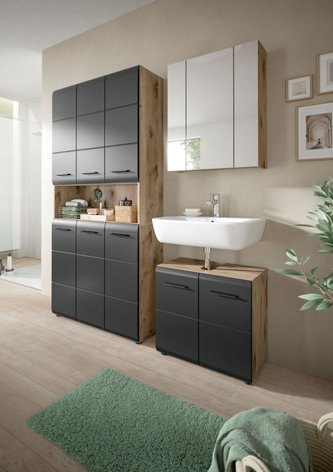 Rootz Bathroom Furniture Set - Vanity Unit - Storage Cabinet - Space-Saving - 165x185x46 cm - Black and Brown