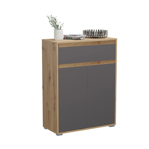 Rootz Torino Shoe Cabinet - Closet Organizer - Entryway Furniture - Oak Wood - 76cm x 102cm x 35cm - Gray Imitation - FSC Certified