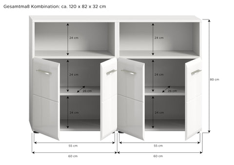Rootz 2-Piece Set Bathroom Vanity - White High Gloss - Contemporary Design - Space-Saving - 120cm x 190cm x 32cm