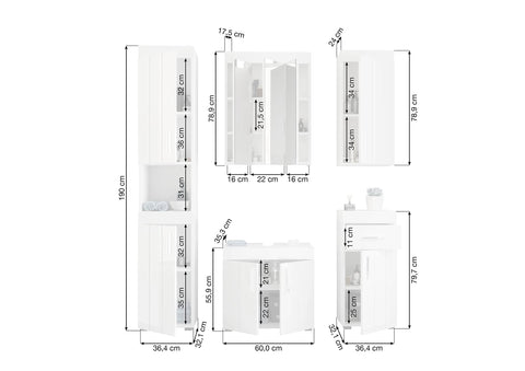 Rootz Snow 5-Piece Bathroom Furniture Set - White - Engineered Wood - Timeless Design - 35cm x 147cm - FSC Certified