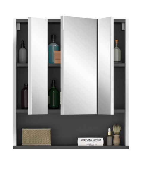Rootz Rocket Bathroom Mirror Cabinet - Wall Mounted Cabinet - Vanity Cabinet - White Finish - Anthracite Gray - 60cm x 68cm x 21cm