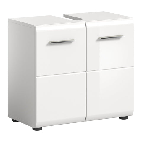 Rootz White High Gloss Sink Base Cabinet - Bathroom Vanity - Wood Vanity Unit - Under Sink Storage - 60cm x 54cm x 32cm - FSC Certified Wood