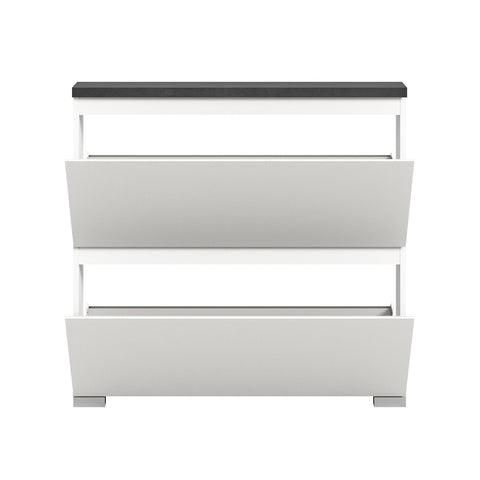 Rootz Shoe Cabinet - Solid Wood Storage - White Shoe Organizer - Offset Industrial Gray Shoe Rack - 95cm x 91cm x 18cm