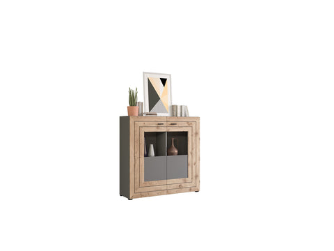 Rootz Highboard Freno - Wood Material - Gray Replica - Nox Oak Replica - 160 x 90 x 40 cm
